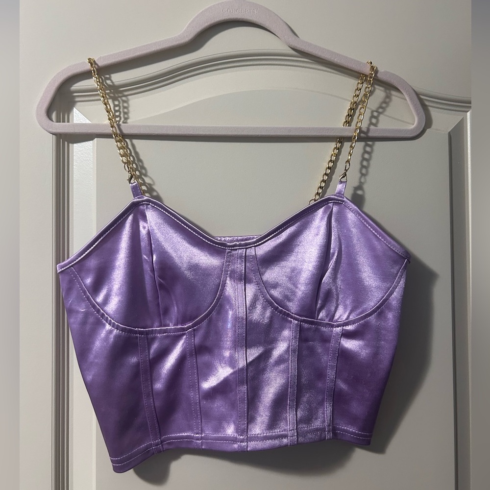 Purple crop tank with gold chain straps